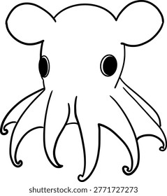 Cute Dumbo Octopus Cartoon Outline Vector Illustration
