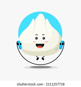 Cute dumpling character make gym by jumping rope