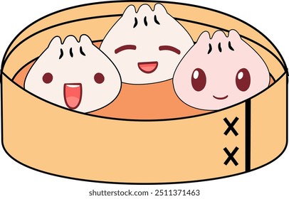 Cute dumpling illustration: EPS format, smiling face, perfect for children's books, food blogs, restaurant menus, or any project needing a playful touch.