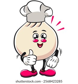 Cute dumpling vektor illustration mascot character as chef give thumbs up, Xiao Long Bao, Asian, Chinese food, work of hand drawn