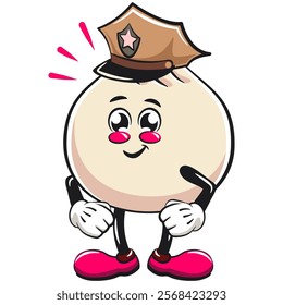 Cute dumpling vektor illustration mascot character as a policeman, Xiao Long Bao, Asian, Chinese food, work of hand drawn