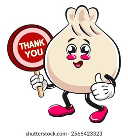 Cute dumpling vektor illustration mascot character carrying a sign saying thank you, Xiao Long Bao, Asian, Chinese food, work of hand drawn