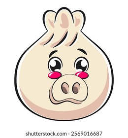 Cute dumpling vektor illustration mascot character with a big pig nose, Xiao Long Bao, Asian, Chinese food, work of hand drawn