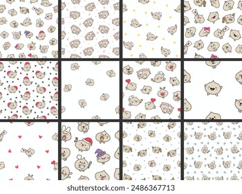 Cute dumplings characters with different facial expressions. Seamless pattern. Chinese food. Hand drawn style. Vector drawing. Collection of design ornaments.