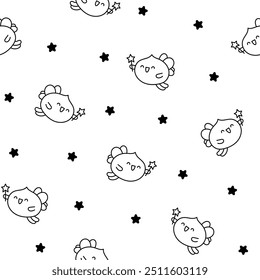 Cute dumplings characters with different facial expressions. Seamless pattern. Coloring Page. Chinese food. Hand drawn style. Vector drawing. Design ornaments.