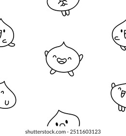 Cute dumplings characters with different facial expressions. Seamless pattern. Coloring Page. Chinese food. Hand drawn style. Vector drawing. Design ornaments.