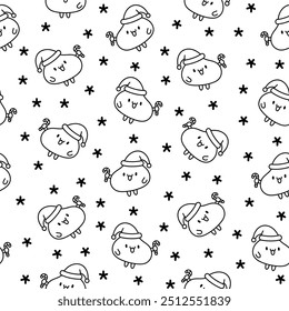 Cute dumplings characters with different facial expressions. Seamless pattern. Coloring Page. Chinese food. Hand drawn style. Vector drawing. Design ornaments.