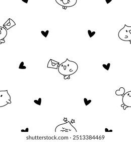 Cute dumplings characters with different facial expressions. Seamless pattern. Coloring Page. Chinese food. Hand drawn style. Vector drawing. Design ornaments.