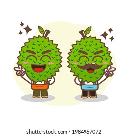 Cute durian cartoon character isolated on white background. Vector illustration.