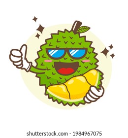 Cute durian cartoon character isolated on white background. Vector illustration.