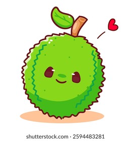 Cute Durian cartoon icon illustration. Tropical Fruit Concept Design. Hand drawn vector style.