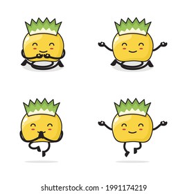 cute durian cartoon. in a meditation pose, isolated on a white background