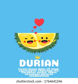 cute durian cartoon vector.asian fruit flat design.durian lover