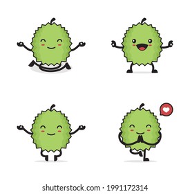 cute durian cartoon. in a yoga pose, isolated on a white background