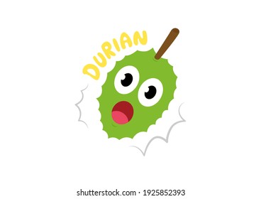 Cute durian character feeling Shocked on white background. Durian is a king of fruit Thailand.Tasty durian, Durian flakes peeled, yellow soft flesh, Tropical fruit. Vector illustration.