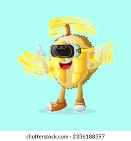 Cute durian character in metaverse. Perfect for kids, merchandise and sticker, banner promotion or blog
