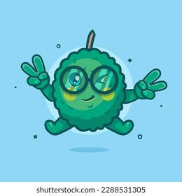 cute durian fruit character mascot with peace sign hand gesture isolated cartoon in flat style design
