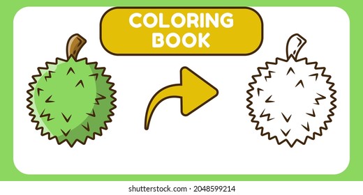 Cute durian hand drawn cartoon doodle coloring book for kids