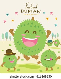 Cute Durian happy jumping Vector illustration. Mascot Vector Design