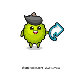 cute durian hold social media share symbol , cute style design for t shirt, sticker, logo element
