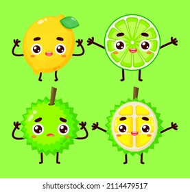 cute durian and lemon character vector
