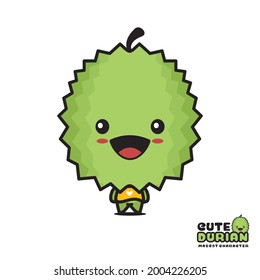 cute durian mascot, fruit cartoon illustration, isolated on white background