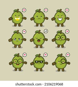 cute durian mascot vector design. durian vector with many emoticon expression