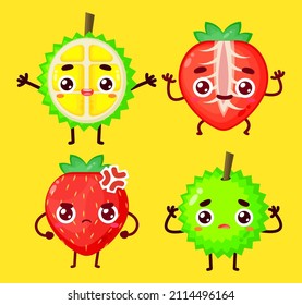 cute durian and strawberry character vector	