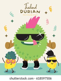 Cute Durian Vector illustration. Mascot Vector Design