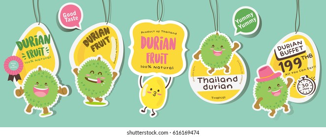 Cute Durian Vector / Durian Vector Packaging Design labels / Mascot Vector Design