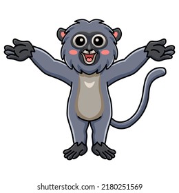 Cute dusky leaf monkey cartoon raising hands