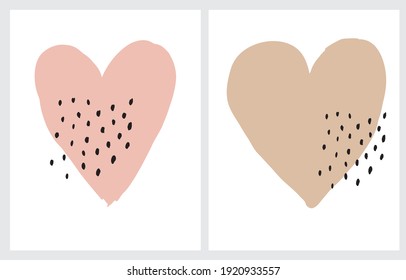 Cute Dusty Pink and Caramel Brown Hearts Isolated on a White Background. Funny Hand Drawn Valentine's Day Party Vector Illustration ideal for Kids Room Decoration, Card, Poster. Romantic Wall Art.