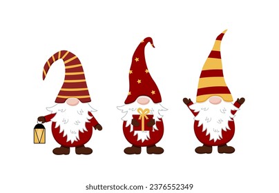 Cute dwarf Christmas. Vector illustration of a cartoon funny gnome.