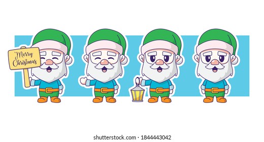 Cute Dwarf Elf Vector Cartoon Character Illustration Set