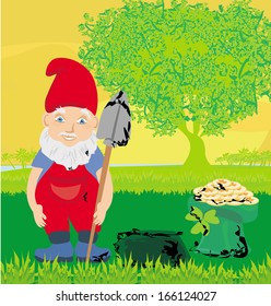 cute dwarf with pot of gold coin 