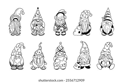 Cute dwarf set of hand-drawn festive characters and designs