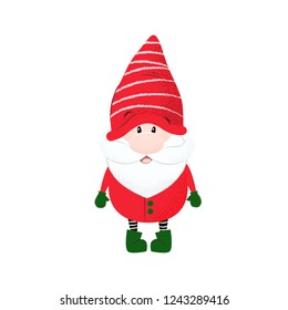 Cute dwarf in stripped hat and red costume. Character, kind, beard.Can be used for topics like cartoon, fairy tale, old man