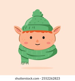 cute dwarf wearing christmas hat and scarf, cute christmas icon in animal shape, suitable for poster and web icon