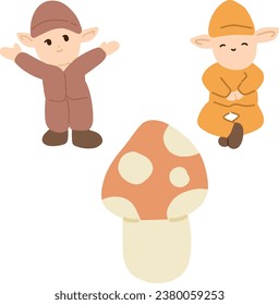 cute dwarf wearing red and orange outfit with mushroom set