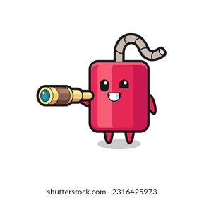cute dynamite character is holding an old telescope , cute style design for t shirt, sticker, logo element