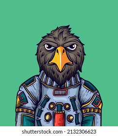 Cute eagle astronaut cartoon vector icon illustration close up
