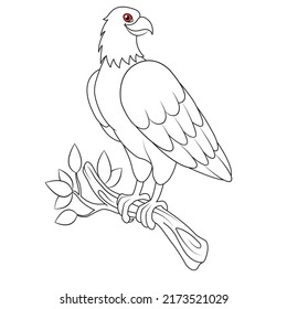 Cute eagle bird stand on a tree.