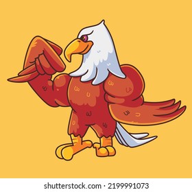 cute eagle body builder. Isolated animal illustration. Flat Style Sticker Icon Premium vector