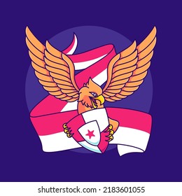 süßer Adler mit roter und weißer Flagge, Symbol