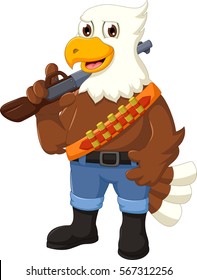 cute eagle cartoon posing with rifle