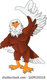 cute eagle cartoon thumb up on a white background