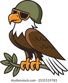 Cute eagle cartoon vector art wearing army hat and sunglasses