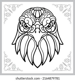 cute eagle cartoon zentangle arts. isolated on black background.