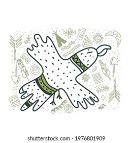 The cute eagle drew a doodle style with an Indian pattern. Cute nursery bird in scandinavian style. Childish print for nursery, kids apparel, poster