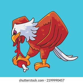 cute eagle eating his meat. Isolated animal illustration. Flat Style Sticker Icon Premium vector